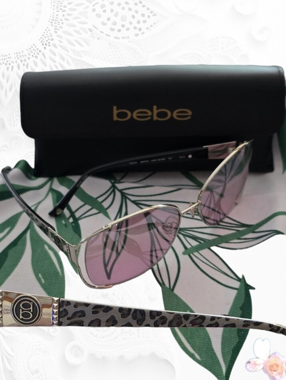 NEW Bebe Frisky BB7078 Shield Aviator Pink Gradient Silver Leopard 58mm